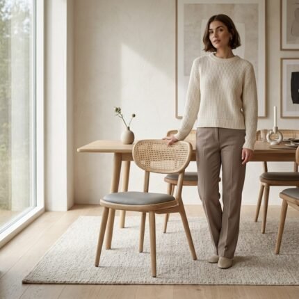 PRITI Dining & Study Chair with Rattan Back (Solid Wood with Cane )