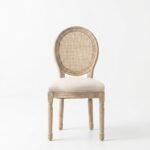 PRITI Wood Dining Chair with Rattan Back Rest & Off White Seating - Image 7