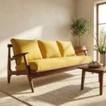 Oval Handle Bench with Yellow Leather, Three-Seater - PRITI - Image 2
