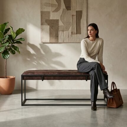 PRITI Genuine Leather Upholstered Bench (ion Legs )