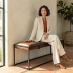 PRITI Genuine Leather Upholstered Bench (ion Legs ) - Image 2