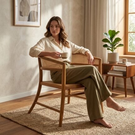 Armchair (Solid Wood with cane) – PRITI