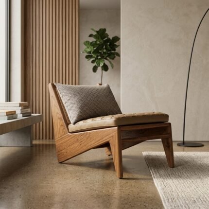 PRITI Chair with Fabric & Leather Seat (Solid Wood )