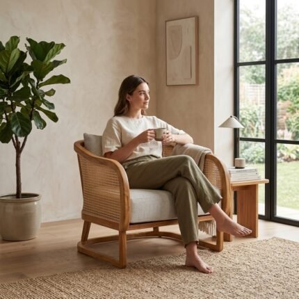 PRITI Lounge Chair (cane with Solid Wood )