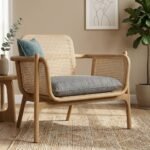 PRITI Lounge Chair with Charcoal Grey Fabric and Rattan (Cane with Wood ) - Image 3