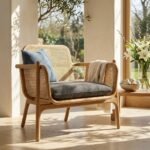 PRITI Lounge Chair with Charcoal Grey Fabric and Rattan (Cane with Wood ) - Image 2