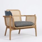 PRITI Lounge Chair with Charcoal Grey Fabric and Rattan (Cane with Wood )