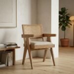 PRITI Rattan Chair with Arms (Solid Wood with cane )