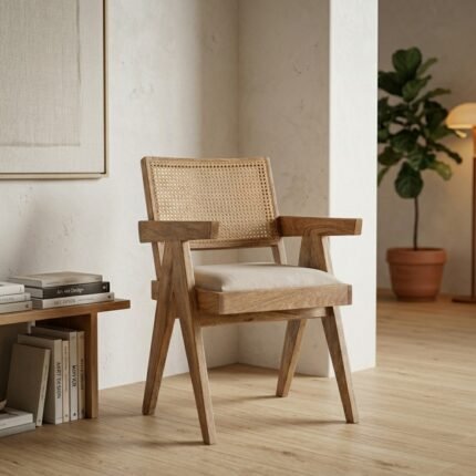 PRITI Rattan Chair with Arms (Solid Wood with cane )