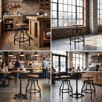 PRITI Adjustable Height Counter Stool with Metal Frame