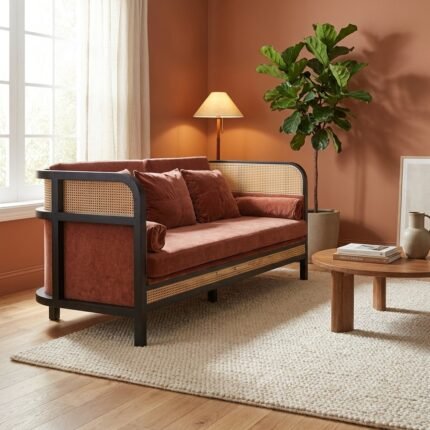 PRITI 3-Seater Sofa (Solid Wood with cane )