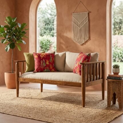 PRITI Sofa with Beige Fabric (Solid Wood )