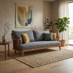 PRITI Sofa with Charcoal Grey Fabric, Three Seater (Solid Wood ) - Image 4