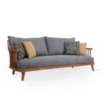 PRITI Sofa with Charcoal Grey Fabric, Three Seater (Solid Wood )