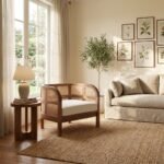 PRITI Upholstered Barrel Chair (Solid Wood with Cane ) - Image 4
