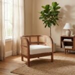 PRITI Upholstered Barrel Chair (Solid Wood with Cane ) - Image 3