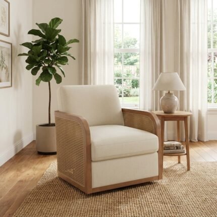 PRITI Upholstered Natural Cane Chair (Solid Wood )