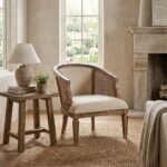 PRITI Wooden and Upholstered Cane Accent Chair (Solid Wood )