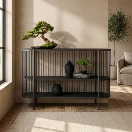 PRITI Handcrafted Wood and Steel Frame Console