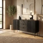 PRITI Black 3 Drawers & 2 Doors Sideboard (Solid Wood )