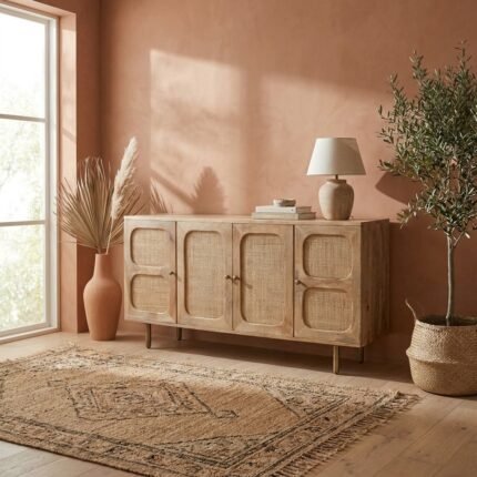 PRITI Rattan Sideboard (Solid Wood with cane )