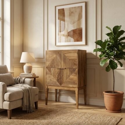 PRITI Tall Wooden Sideboard (Solid Wood )
