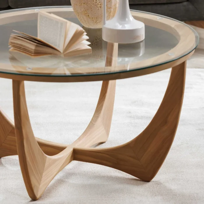 PRITI Round Brown Glass Coffee Table