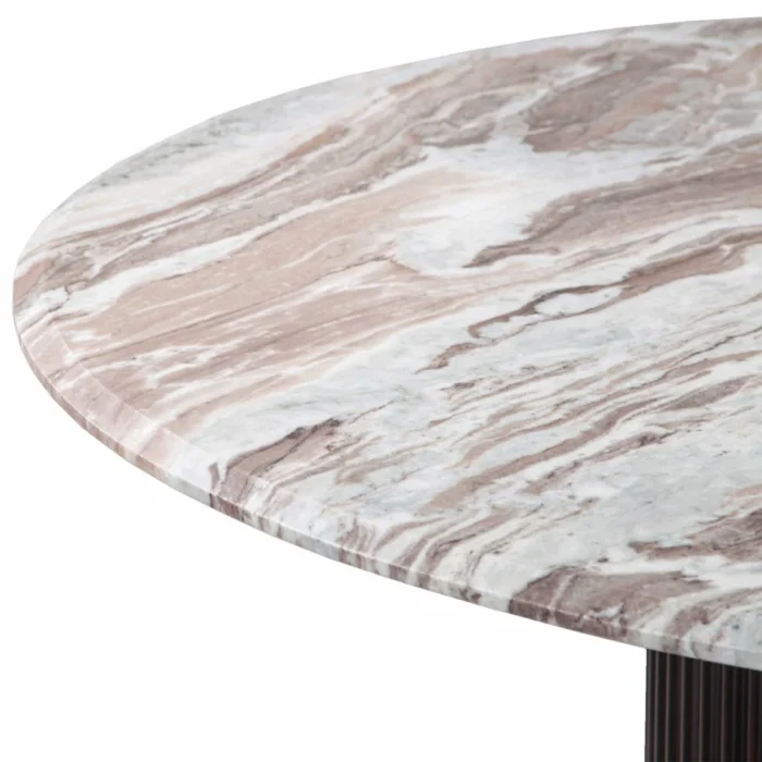 PRITI Brown Marble Round Dining Table with Wave Metal Base, Seats 4