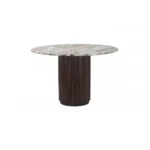 PRITI Brown Marble Round Dining Table with Wave Metal Base, Seats 4