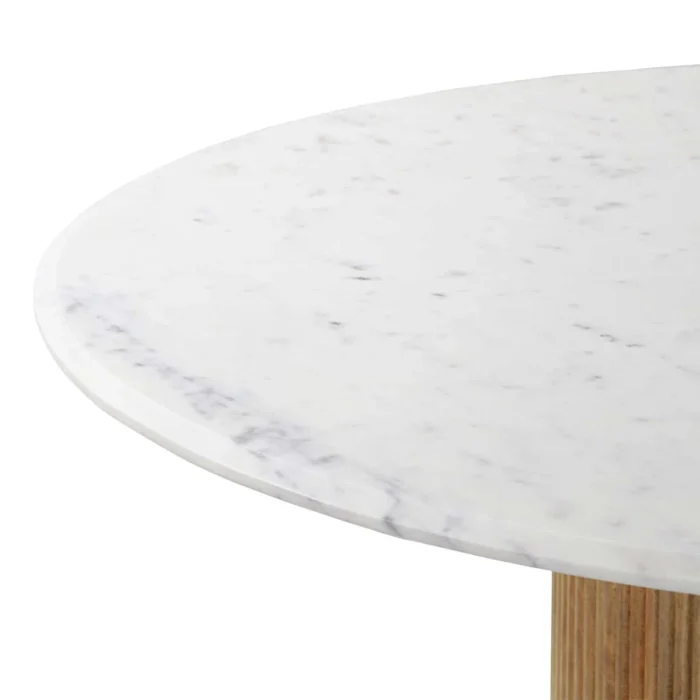 PRITI White Marble Round Dining Table with Base, Seats 4