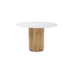 PRITI White Marble Round Dining Table with Base, Seats 4