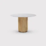 PRITI White Marble Round Dining Table with Base, Seats 4