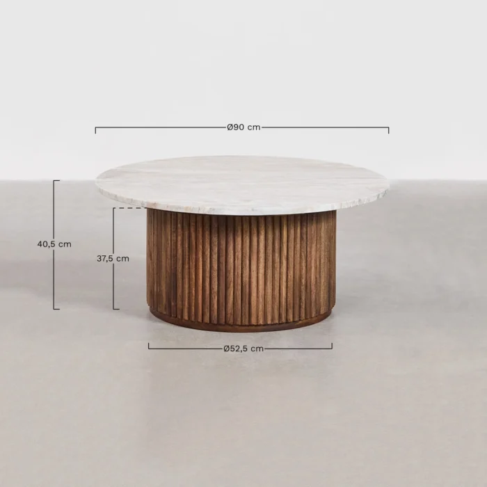 PRITI Round Marble and Wood Coffee Table