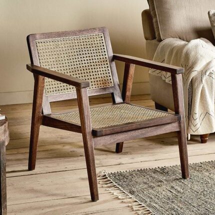 PRITI Wood & Cane Occasional Chair - Dark Brown