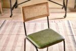 PRITI Leather & Cane Dining Chair - Green