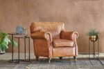 PRITI Ribbed Leather Armchair - Aged Tan