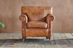 PRITI Ribbed Leather Armchair - Aged Tan