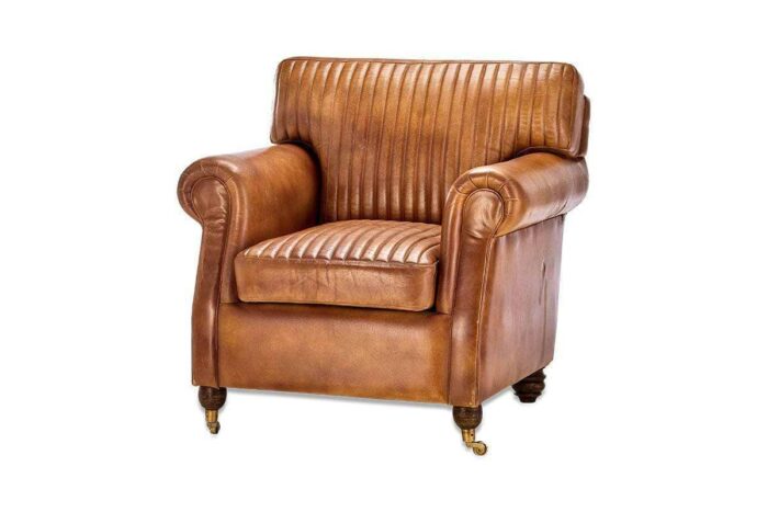 PRITI Ribbed Leather Armchair - Aged Tan