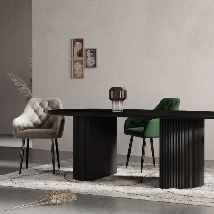 PRITI Oval Dining Table, Black Wood