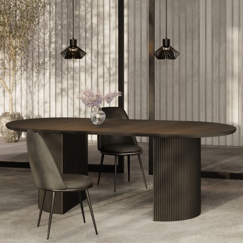 PRITI Oval Dining Table, Black Wood