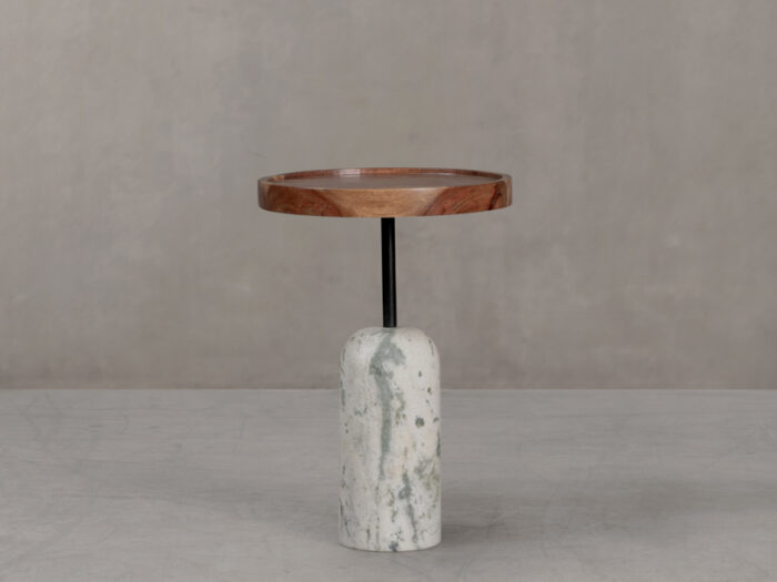 PRITI Wood and Marble Side Table