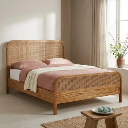 Bed (Solid Wood with Cane)