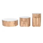 PRITI Set of 3 Carved Solid Wood and White Marble Coffee Tables