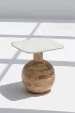 PRITI Square Marble-Top Wooden Side Table