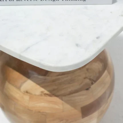 PRITI Square Marble-Top Wooden Side Table