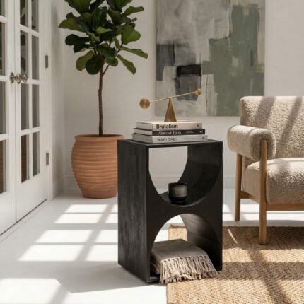 PRITI Black Painted Side Table (Solid Wood )