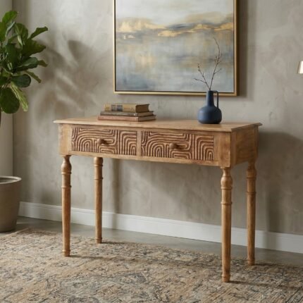 PRITI Console 2 Drawers Solid Wood Curved Patterns