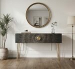 PRITI Console in Black and Gold Wood & Metal Legs
