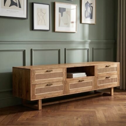 PRITI Entertainment Unit (Solid Wood with cane)