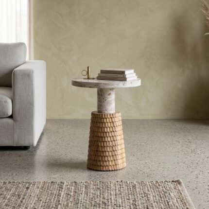 PRITI Marble Top Carved Side Table